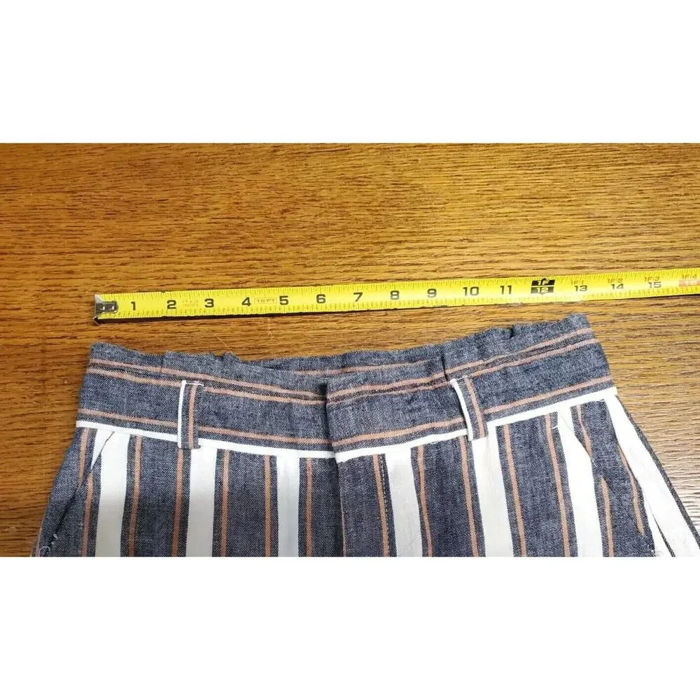 Banana Republic 0 Women LINEN Pants‎ Wide Leg Crop High Rise Striped Blue